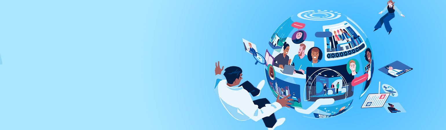 Banner containing the illustration on the cover of the Informa 2019 Annual Report - A woman climbing with a spotlight on her